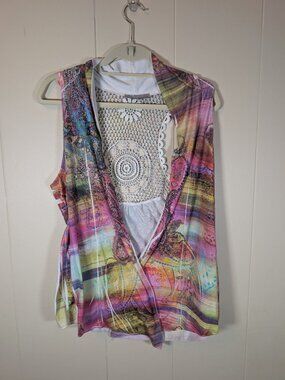 BOHO Cover Charge Paisley Lace Back Embellished Vest Top Multicolor